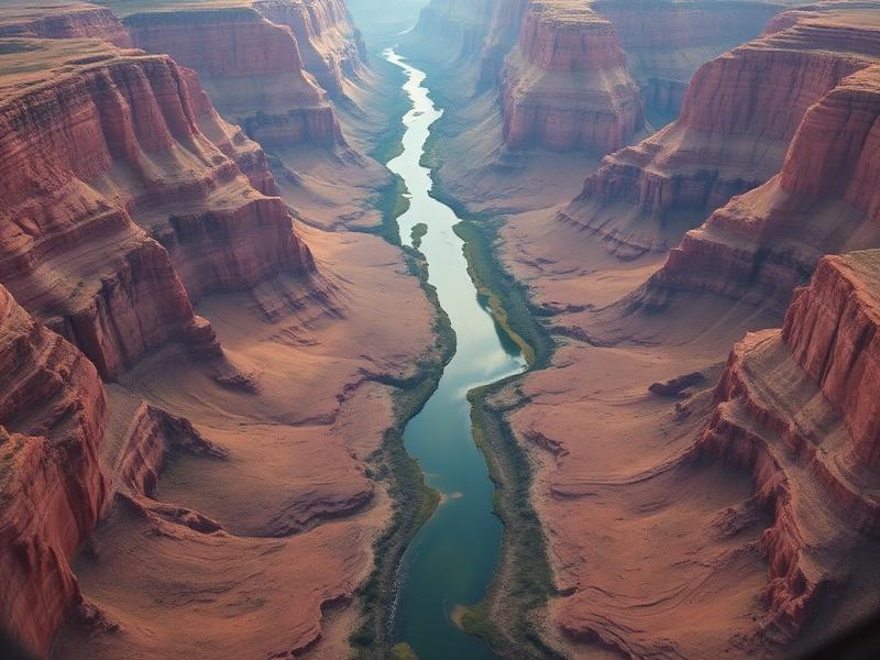 Vista aérea del río Colorado serpenteando por el Gran Cañón