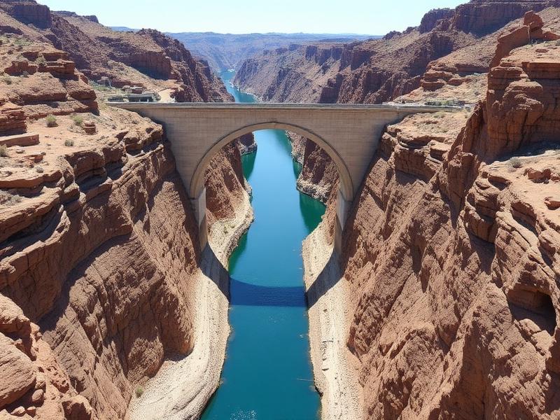 Presa de hormigón sobre un cañón con río azul turquesa